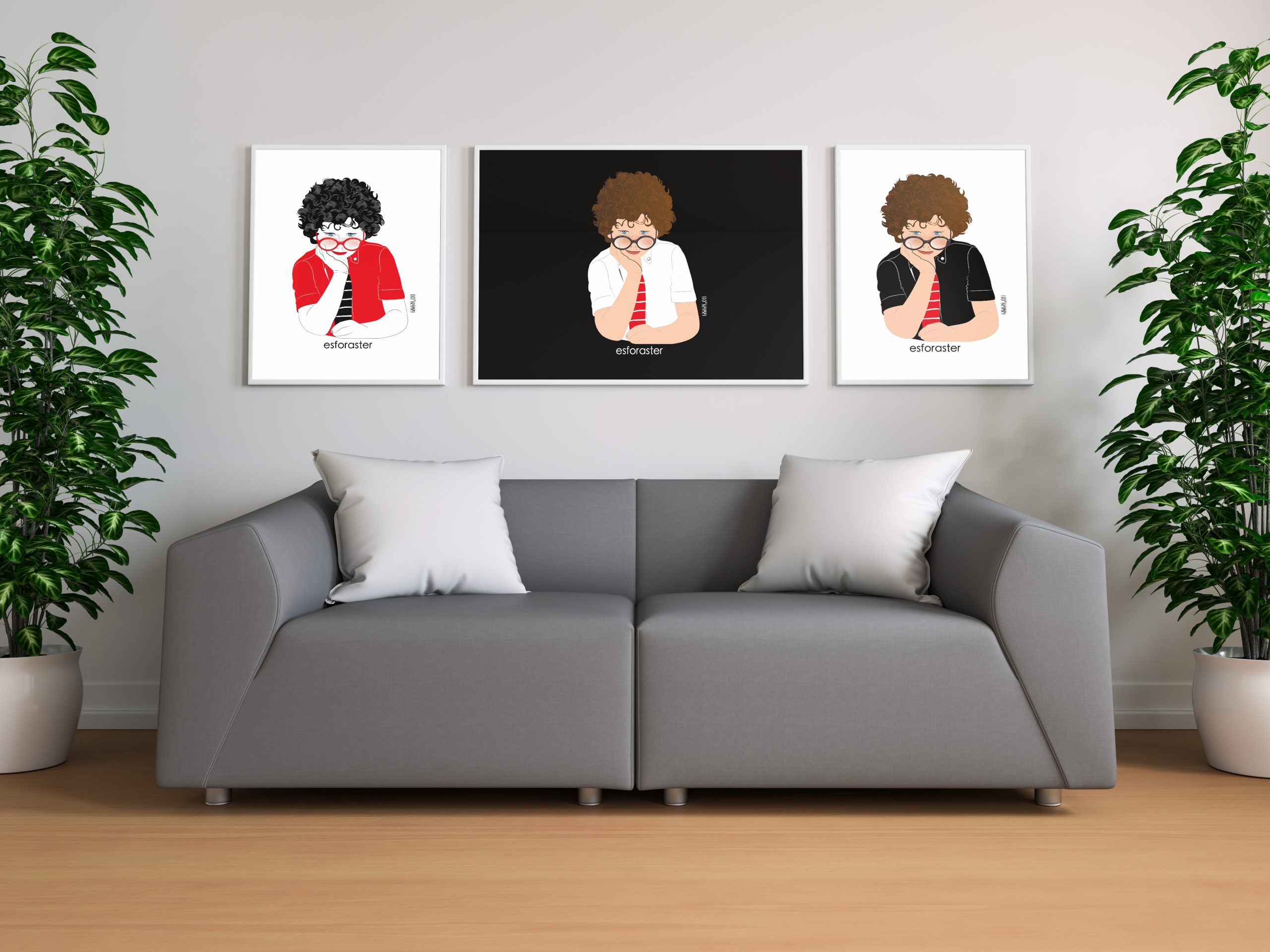 Triple Poster In Living Room Mockup